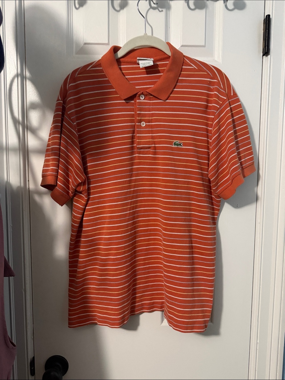 Vintage Lacoste Orange and White Striped Polo Shirt
